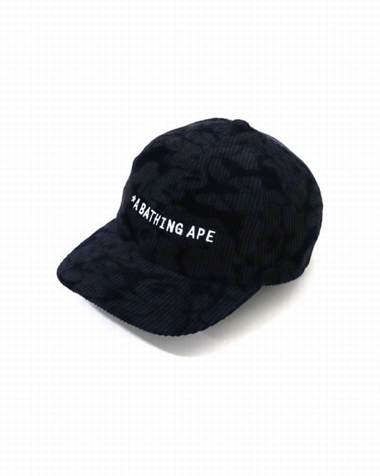 Navy / Blue Bape Solid Camo Corduroy Panel Men's Caps | ZA-53068