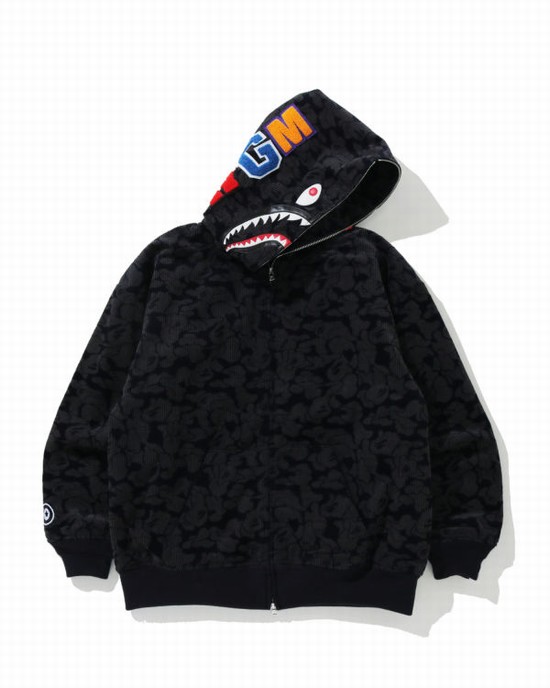 Navy / Blue Bape Solid Camo Corduroy Shark Full Zip Hooded Women's Jackets | ZA-34795