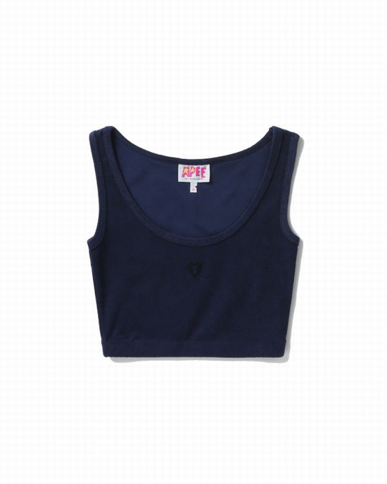 Navy / Blue Bape Towelling crop Women's Vest | ZA-30726