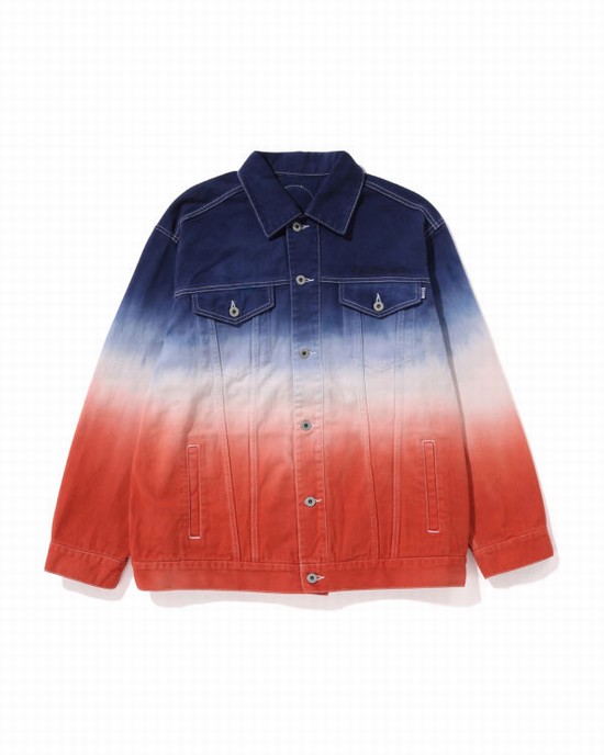 Navy / White / Red Bape Graduation Champion Loose Fit Denim Men's Jackets | ZA-06143
