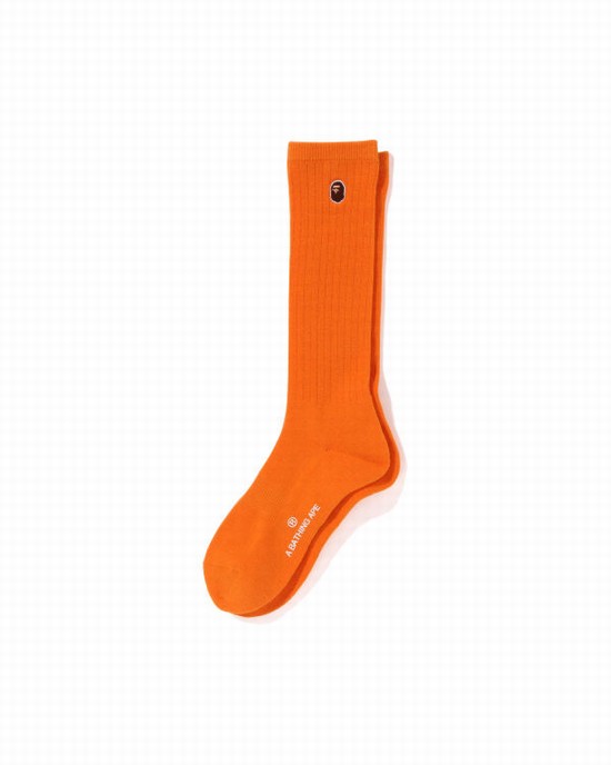 Orange Bape Ape Head One Point Women's Socks | ZA-59742