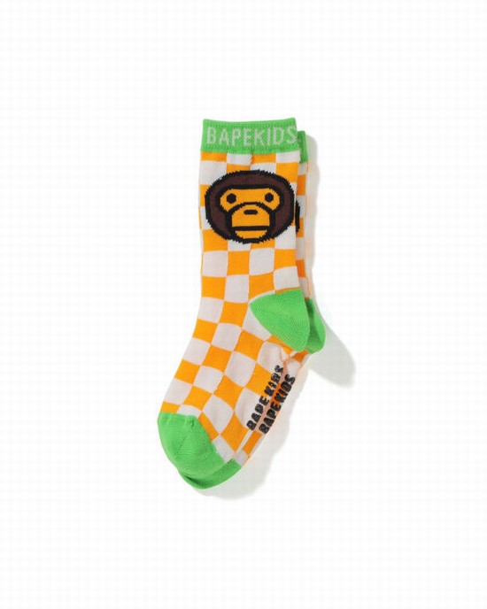 Orange Bape Milo Checkered Flag Kids' Socks | ZA-35978