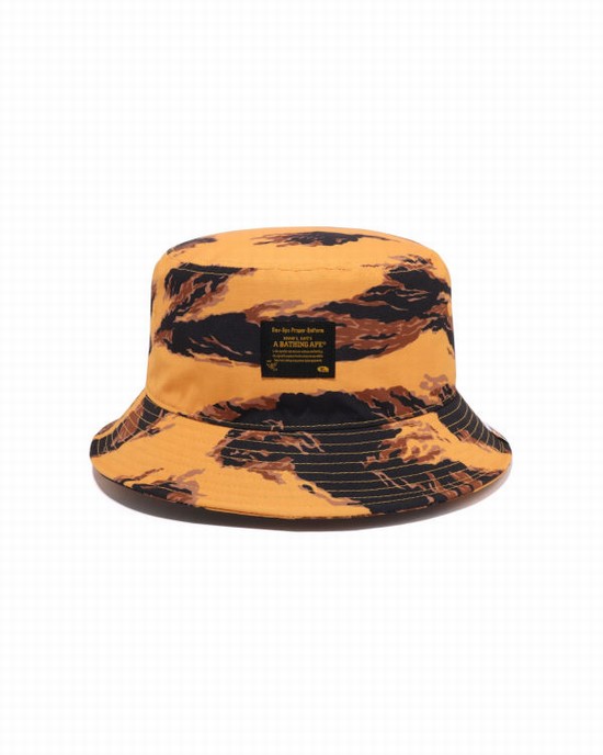 Orange Bape Tiger Camo Bucket Men's Hats | ZA-18092