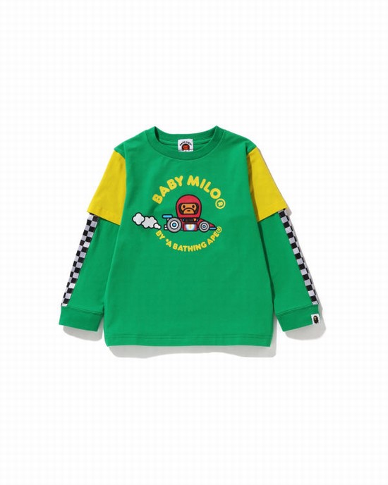 Peacock / Green Bape Milo Racing Layered Kids' T Shirts | ZA-41207