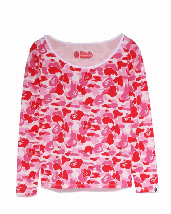 Pink Bape ABC Camo L/S Women's T Shirts | ZA-08674