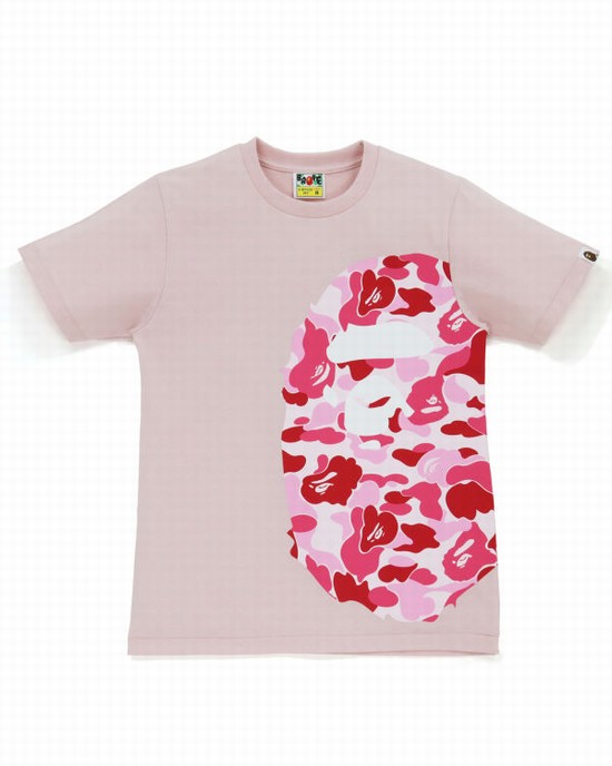 Pink Bape ABC Camo Side Big Ape Head Women's T Shirts | ZA-97806