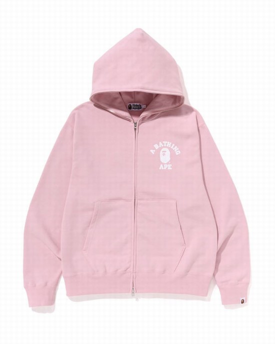 Pink Bape College Relaxed Fit Full Zip Men's Hoodie | ZA-26394