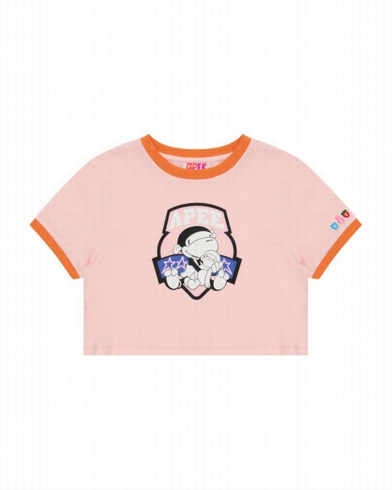 Pink Bape Graphic cropped Women's T Shirts | ZA-70853