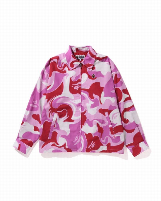 Pink Bape Marble Camo Oversized Zip Women's Jackets | ZA-80541