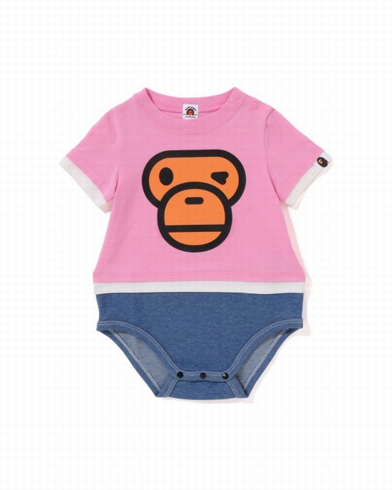 Pink Bape Milo Face Layered Kids' Bodysuit | ZA-27964