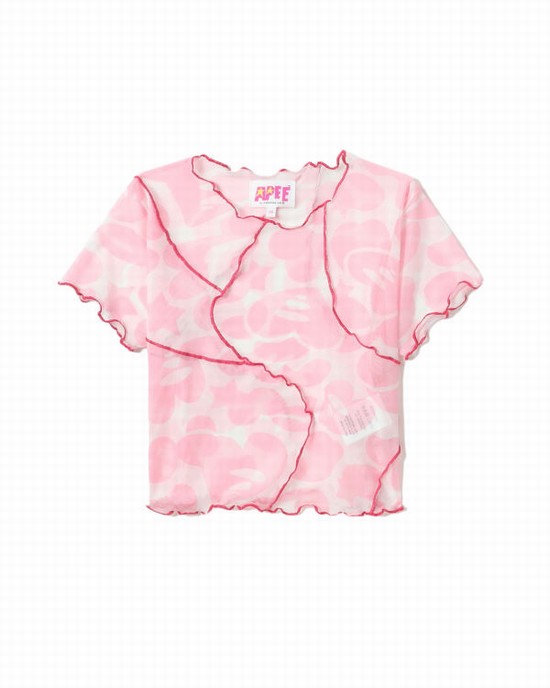 Pink Bape Pattern mesh crop Women's Blouse | ZA-57916