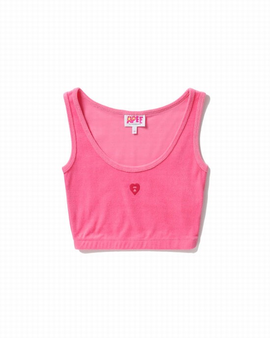Pink Bape Towelling crop Women's Vest | ZA-32708