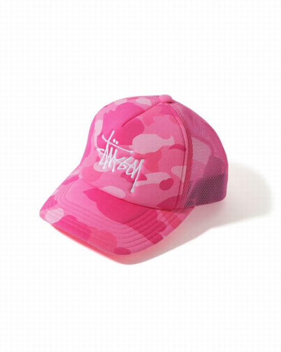 Pink Bape X Stussy Trucker Men's Caps | ZA-57920
