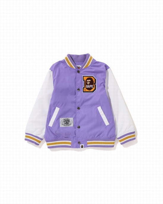 Purple Bape Ape Head B Patch Varsity Kids' Jackets | ZA-24307