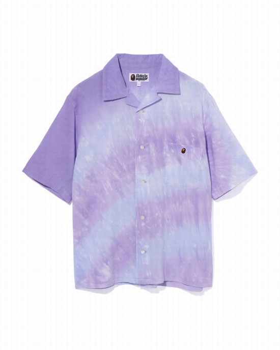 Purple Bape Ape Head One Point Dye Women's Shirts | ZA-05987