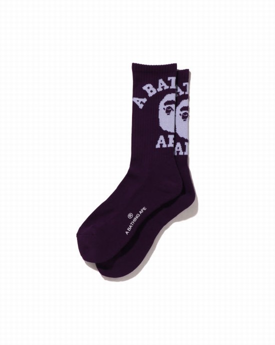 Purple Bape College Men's Socks | ZA-60185