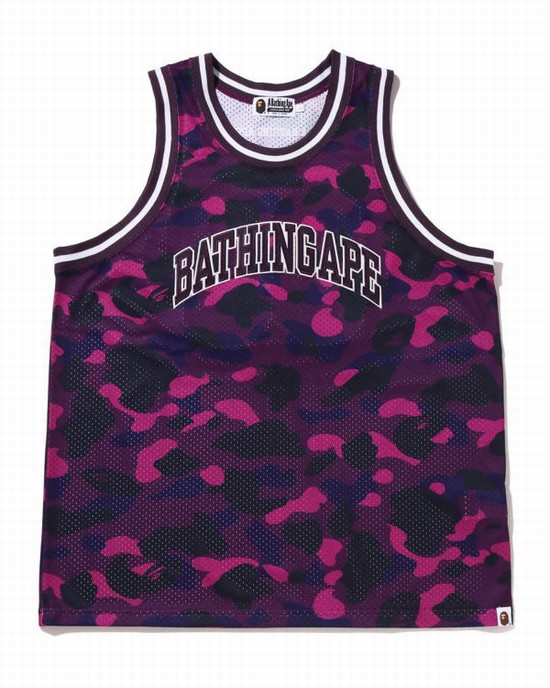 Purple Bape Color Camo Basketball Men's T Shirts | ZA-50928