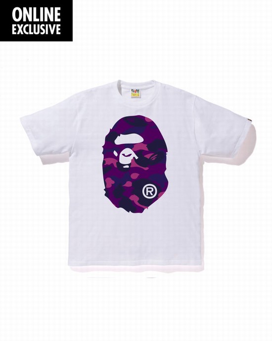 Purple Bape Color Camo Big Ape Head Men's T Shirts | ZA-12453