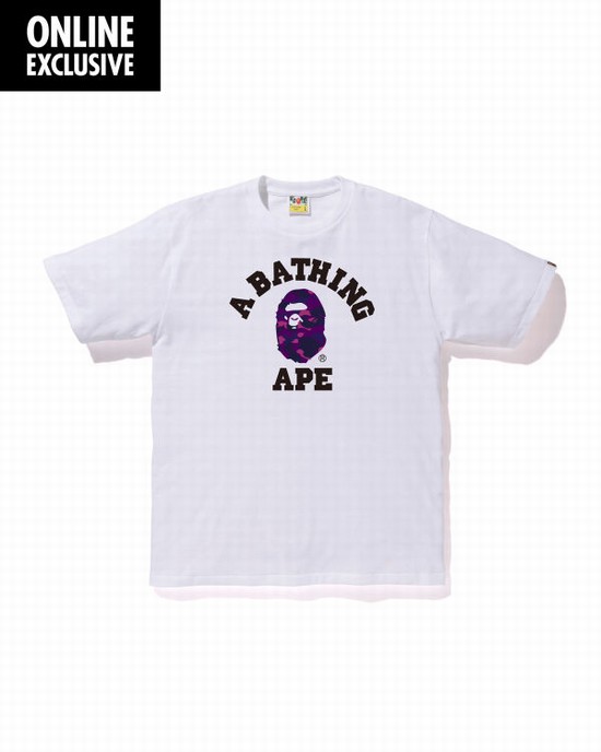 Purple Bape Color Camo College Men's T Shirts | ZA-70946