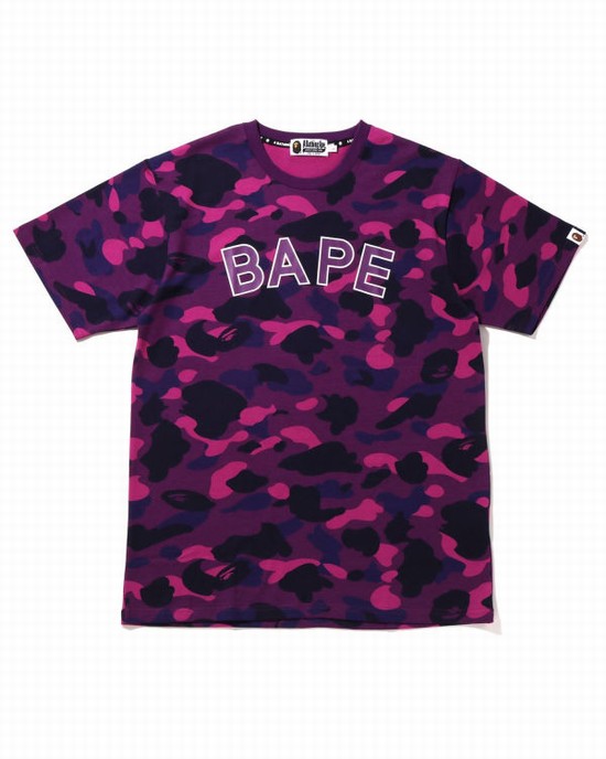 Purple Bape Color Camo Men's T Shirts | ZA-01972