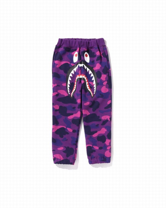 Purple Bape Color Camo Shark Kids' Sweatpants | ZA-31680