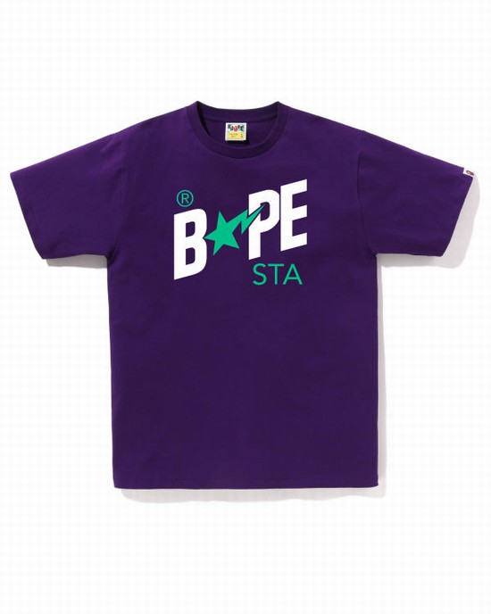 Purple Bape Colors STA Logo Men's T Shirts | ZA-08912