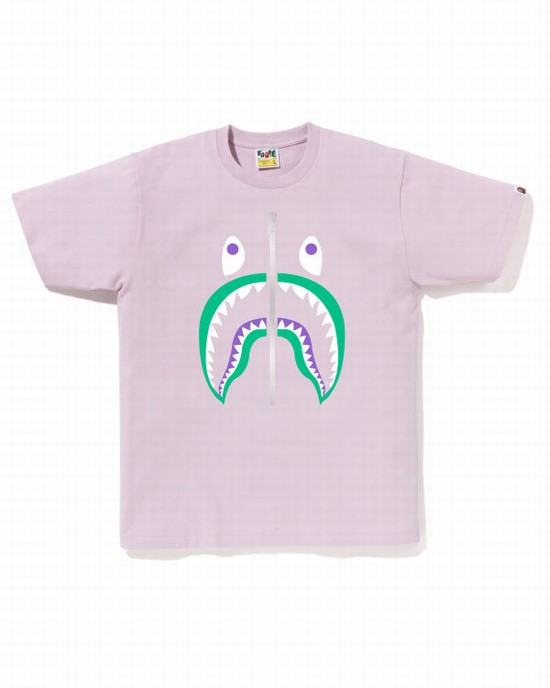 Purple Bape Colors Shark Men's T Shirts | ZA-62930