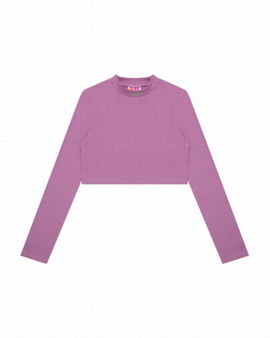 Purple Bape Cropped turtle neck Women's Blouse | ZA-96184