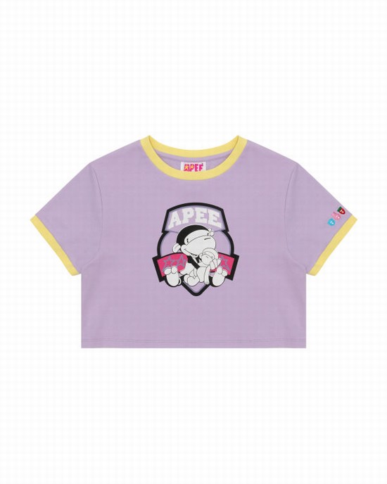 Purple Bape Graphic cropped Women's T Shirts | ZA-27561