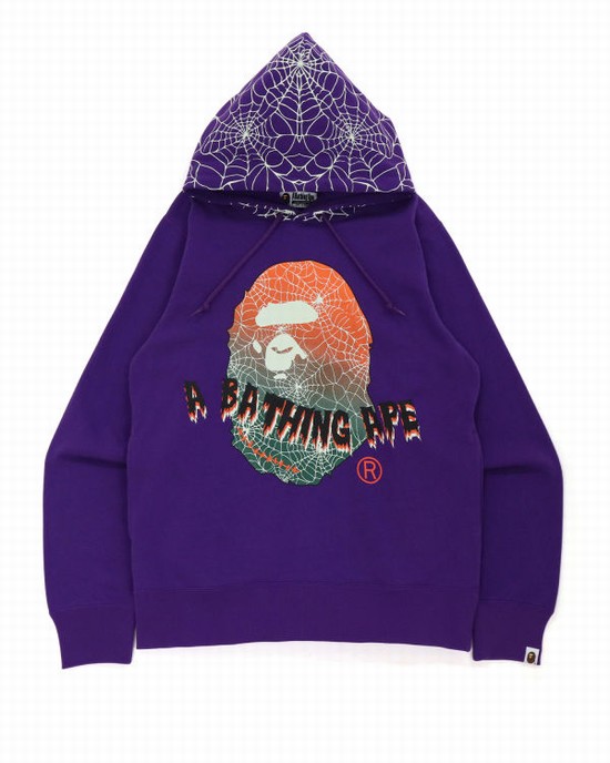 Purple Bape Halloween Ape Head Glow In The Dark Pullover Men's Hoodie | ZA-58049