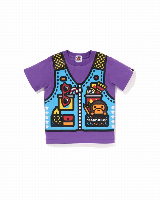 Purple Bape Milo Fishing Print Kids' T Shirts | ZA-58463