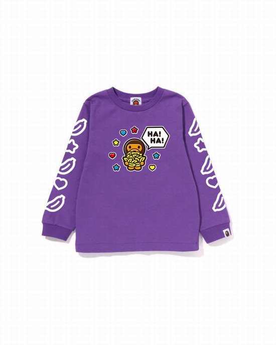 Purple Bape Milo Speech Balloon L/S #1 Kids' T Shirts | ZA-25697