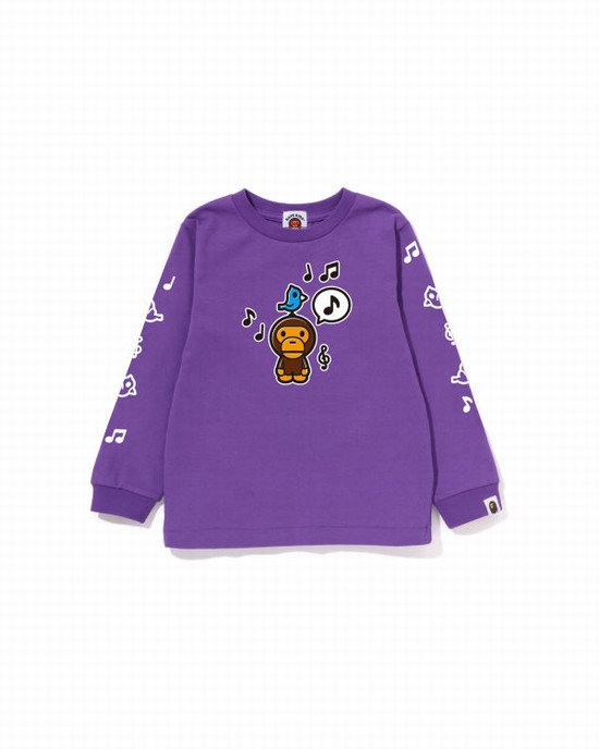 Purple Bape Milo Speech Balloon L/S #2 Kids' T Shirts | ZA-10743