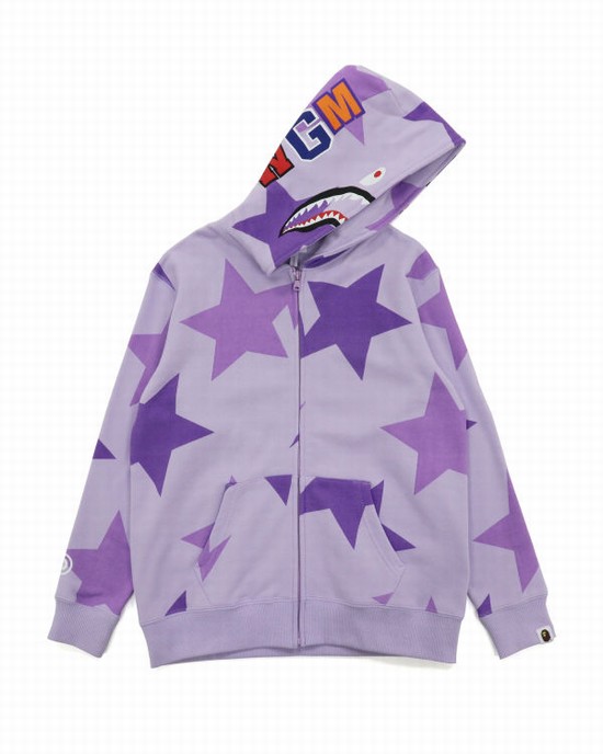 Purple Bape STA Pattern Shark Full Zip Women's Hoodie | ZA-04685