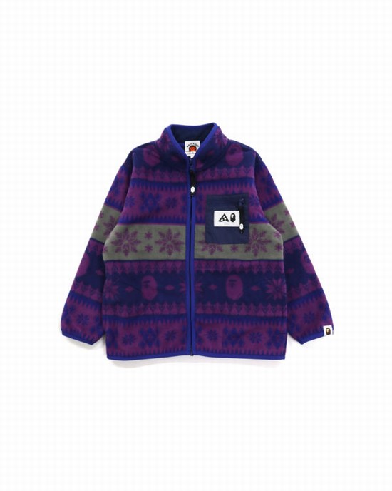 Purple Bape Snow Pattern Stand Collar Kids' Jackets | ZA-25806