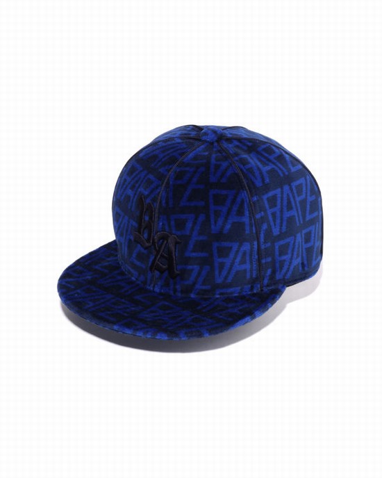 Royal / Blue Bape Logo Monogram Velour Men's Caps | ZA-28537