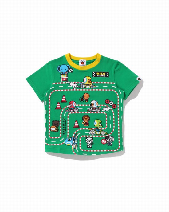 Turquoise Bape Milo Racing Big Panel Kids' T Shirts | ZA-36802