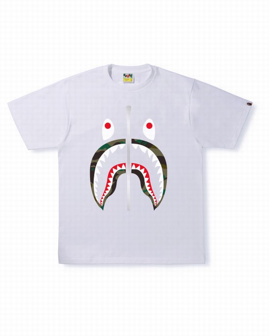 White Bape 1st Camo Shark Men's T Shirts | ZA-98402