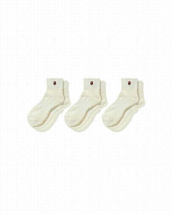 White Bape Ape Head One Point Ankle Men's Socks | ZA-59183