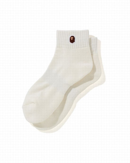 White Bape Ape Head One Point Ankle Men's Socks | ZA-59471