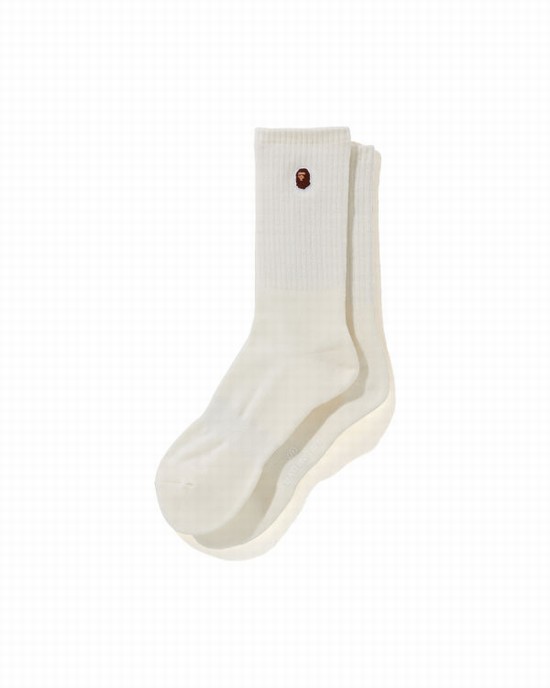 White Bape Ape Head One Point Men's Socks | ZA-34685