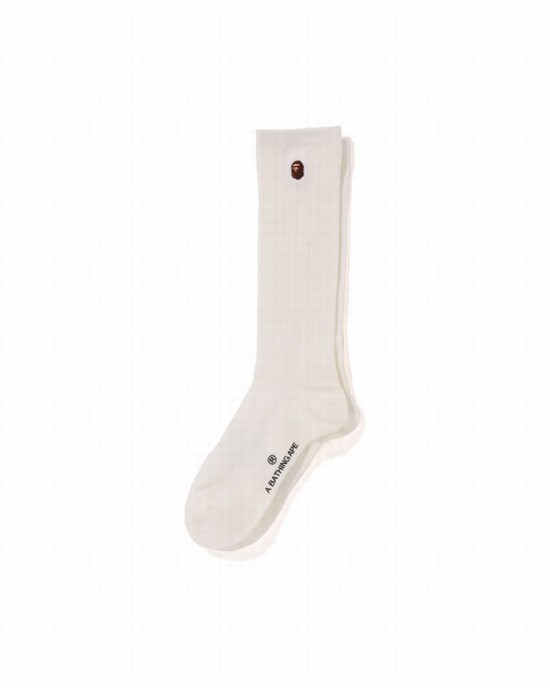 White Bape Ape Head One Point Women's Socks | ZA-32741