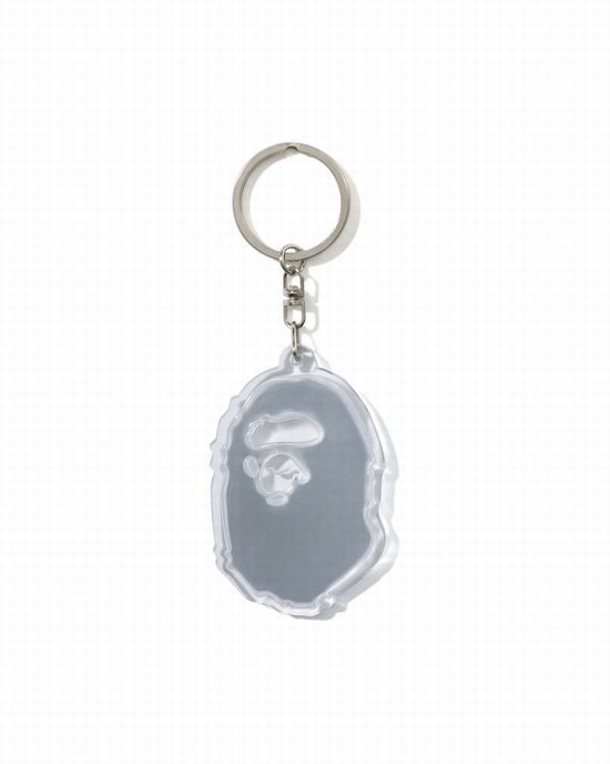 White Bape Ape Head Reflective Men's Key Rings | ZA-23517