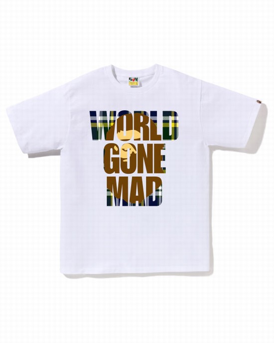 White Bape Check WGM Ape Head Overlap Men's T Shirts | ZA-62490