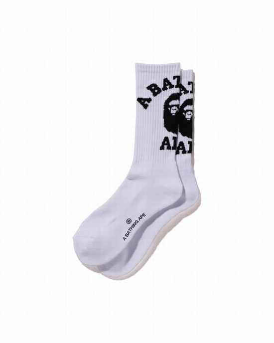 White Bape College Men's Socks | ZA-87695