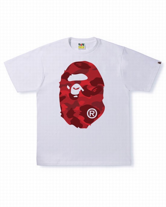 White Bape Color Camo Big Ape Head Men's T Shirts | ZA-19582