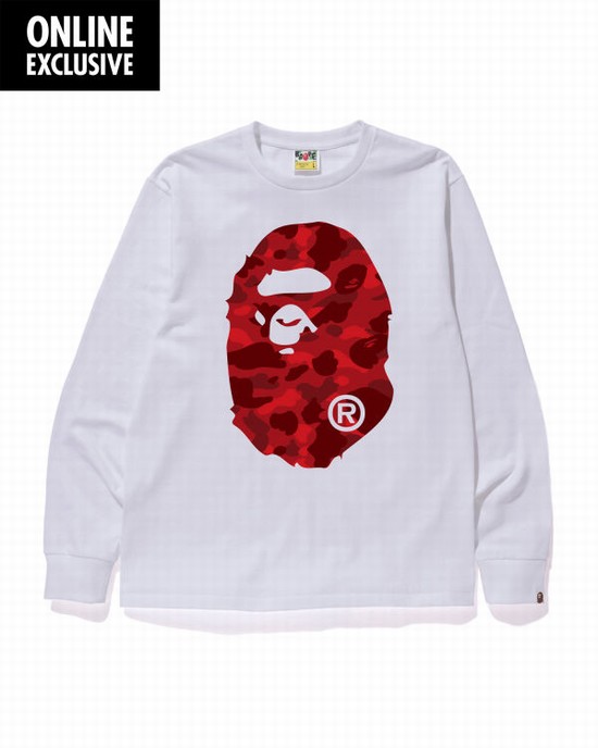 White Bape Color Camo Big Ape Head Men's T Shirts | ZA-97240