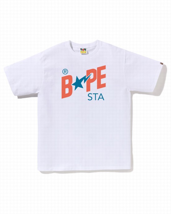 White Bape Colors STA Logo Men's T Shirts | ZA-89401