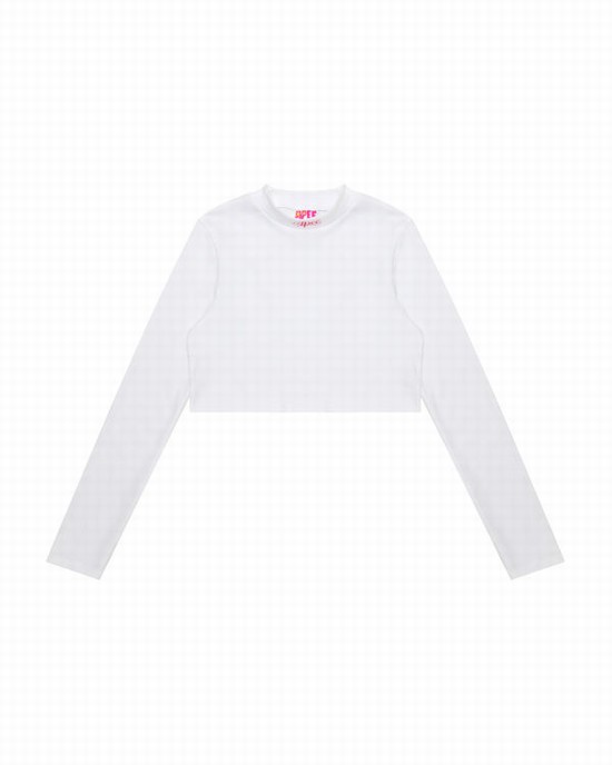 White Bape Cropped turtle neck Women's Blouse | ZA-23047