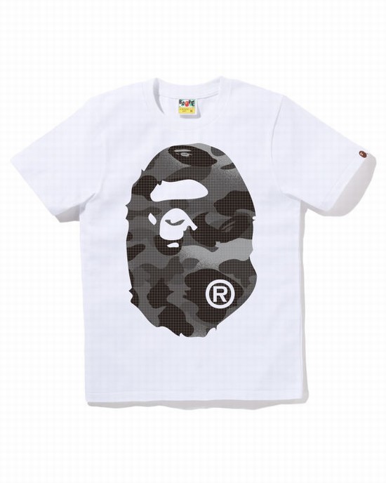 White Bape Grid Camo Big Ape Head Women's T Shirts | ZA-24367